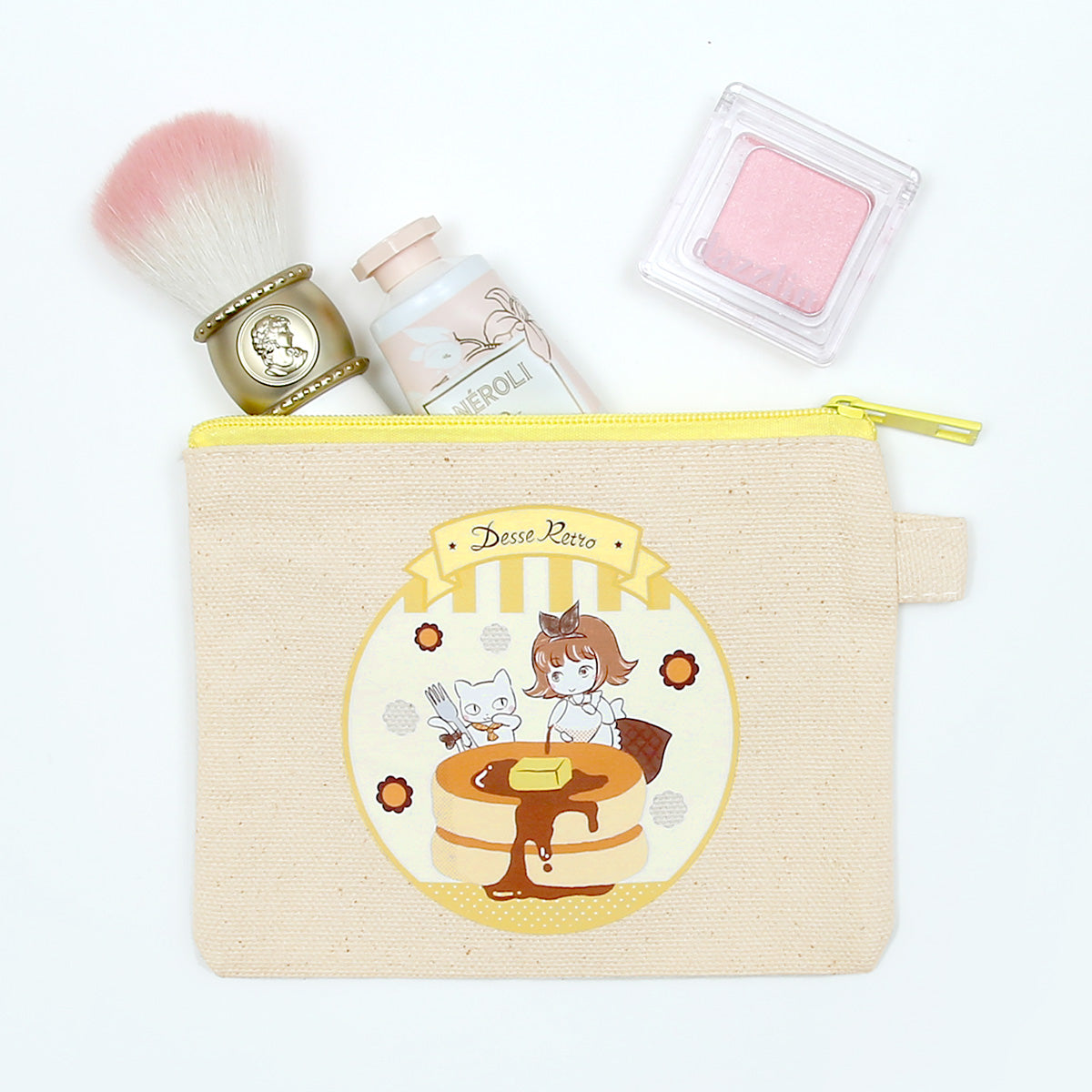 パネルポーチ　ひらひら猫　リボンが可愛い⑤ Desse Retro】リボンねこのフラットポーチ フラットポーチ - 風花咲智