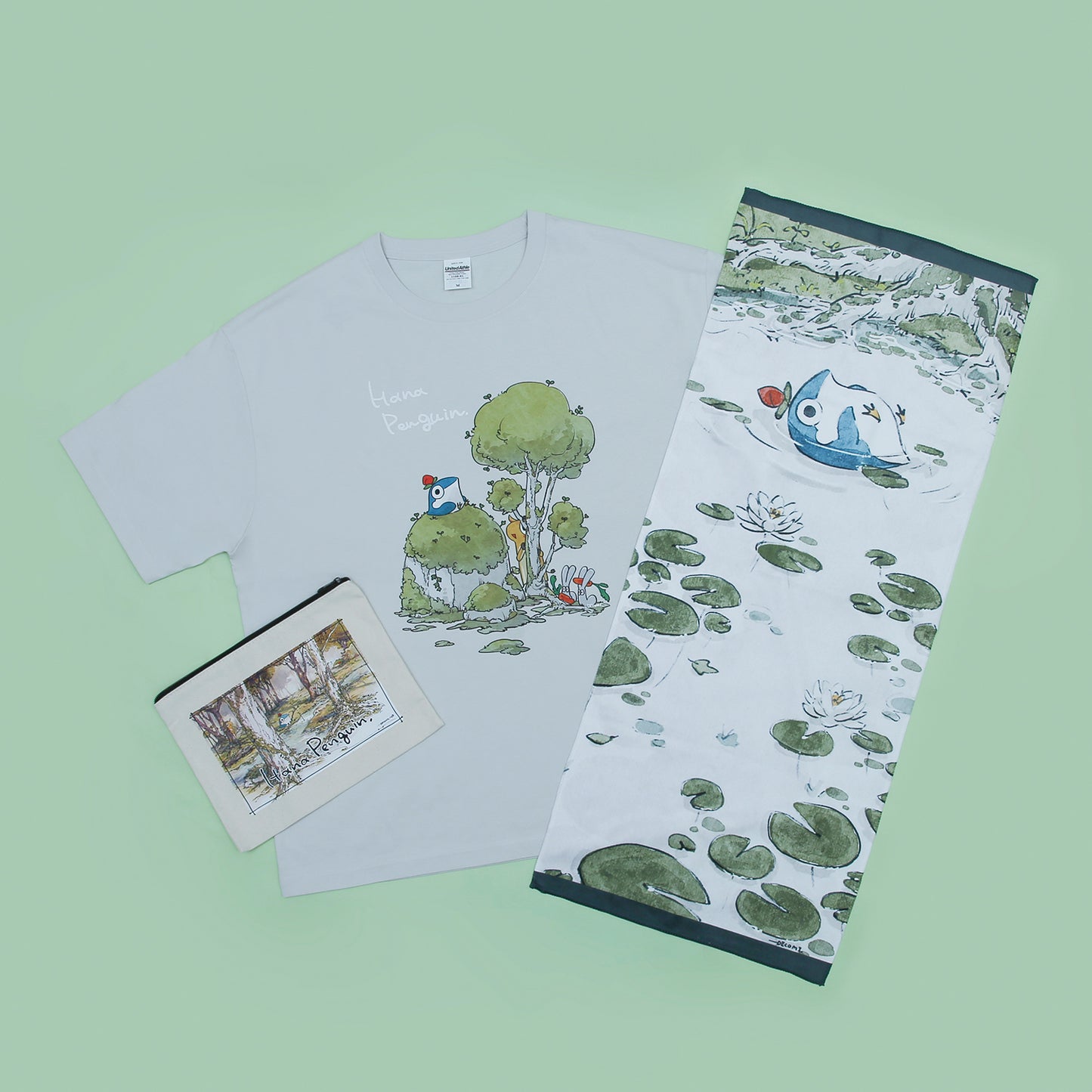 花ペンギン-秘密の釣り場フラットポーチ-