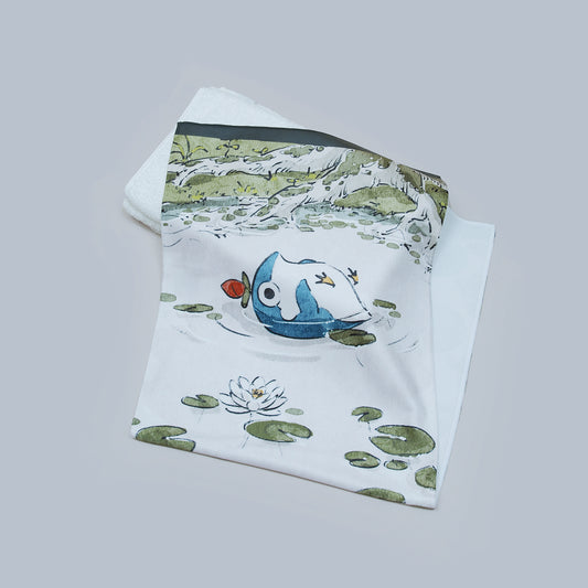 花ペンギン-まったり水浴びフェイスタオル-