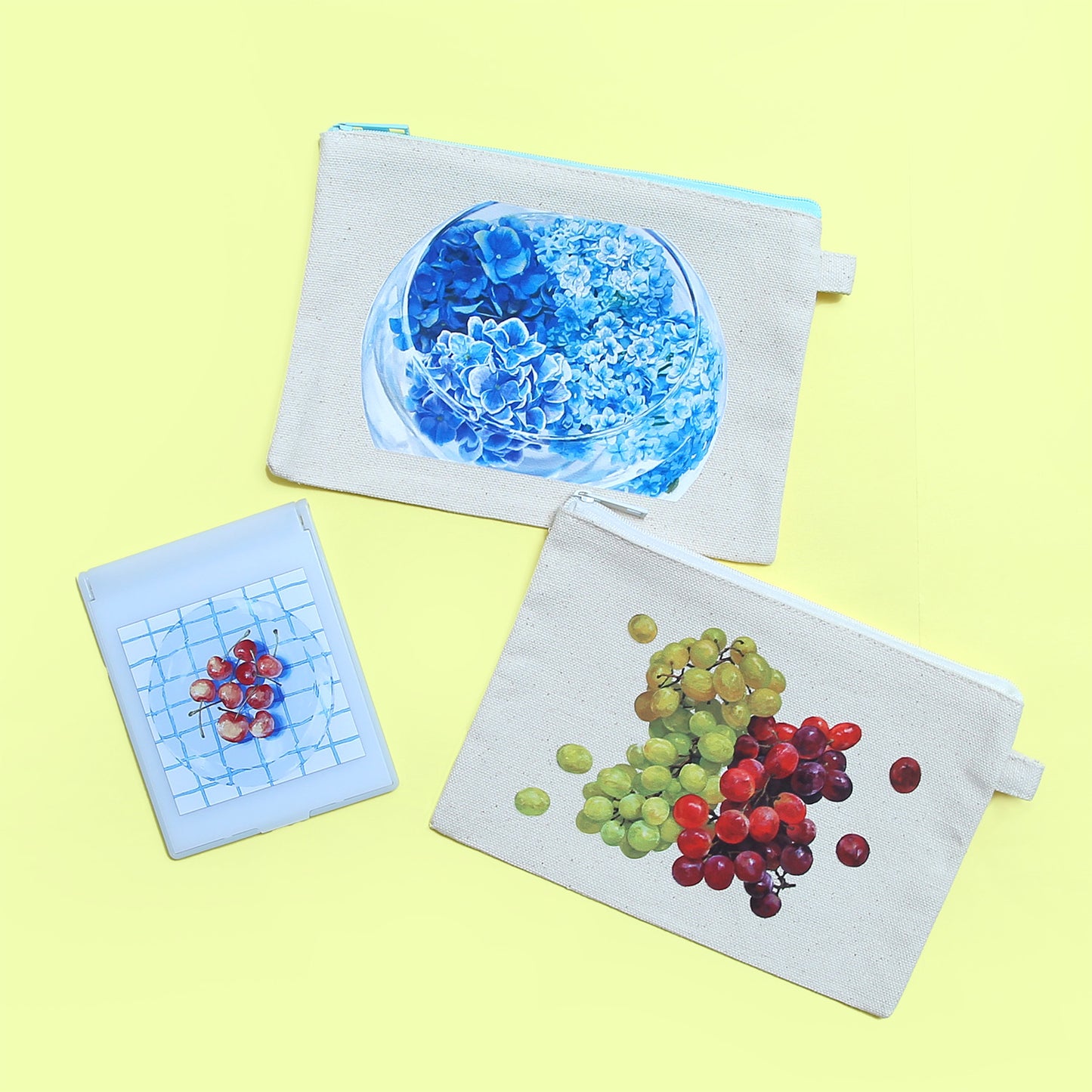 カラーファスナーフラットポーチ（とある日のぶどう）