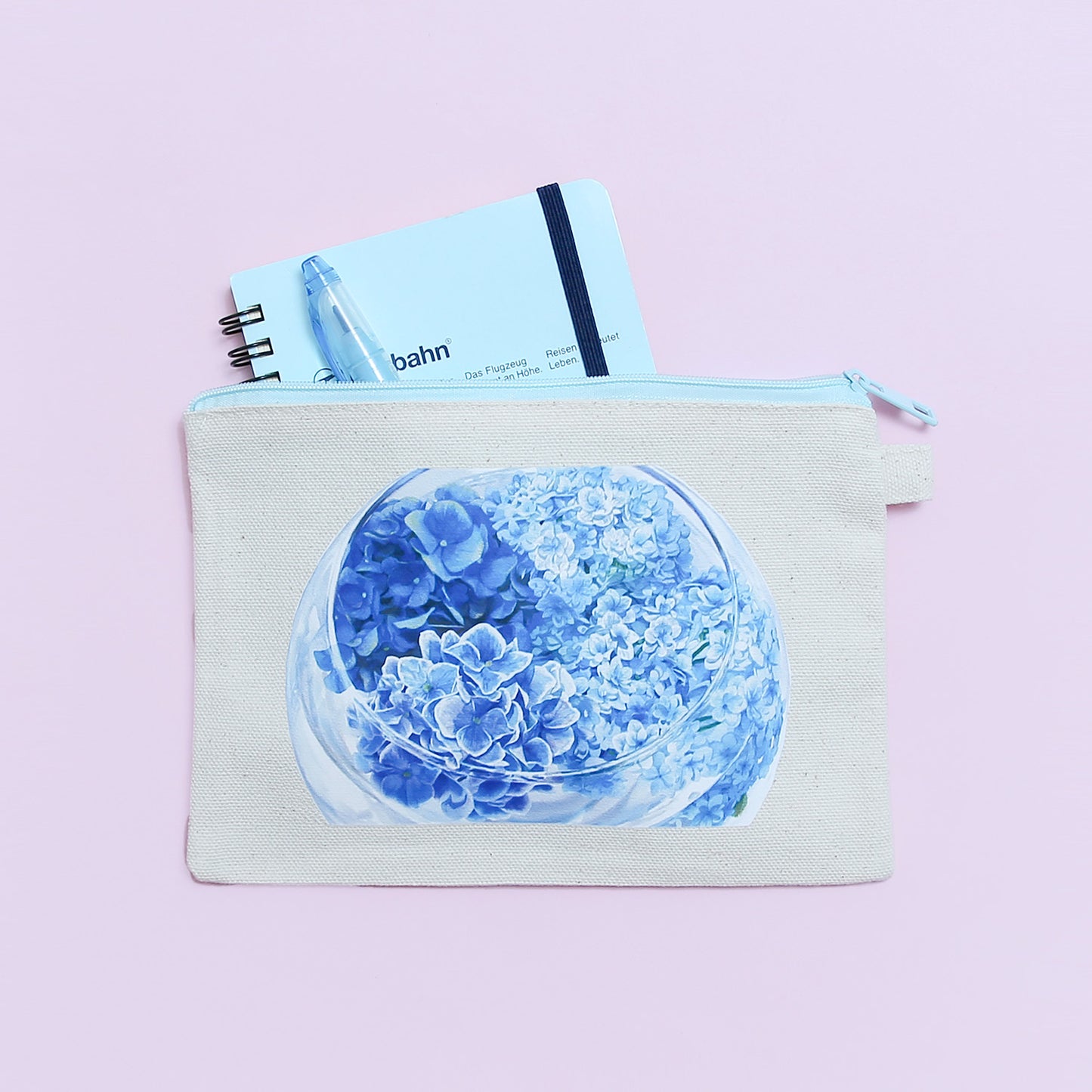 カラーファスナーフラットポーチ（アジサイ青）